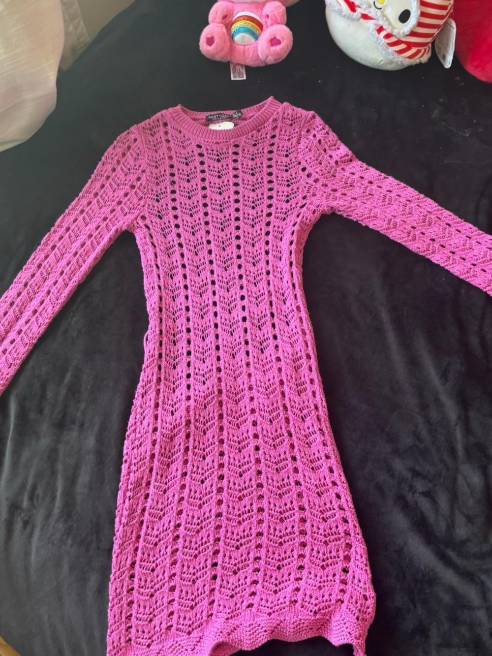 Nasty Gal Hot Pink Crochet Knit Sweater Dress